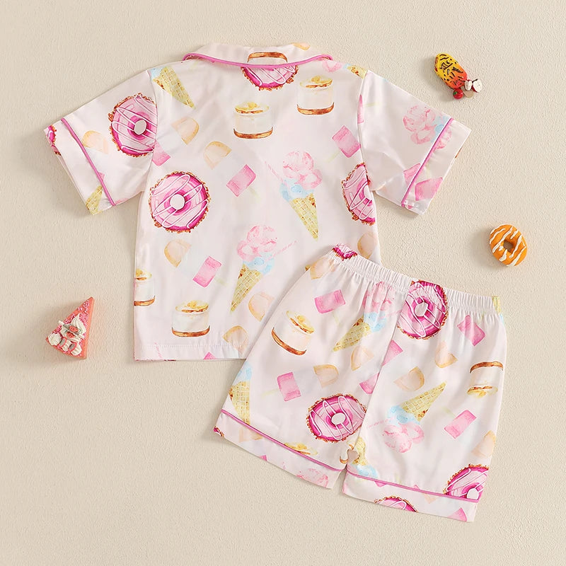 Boys 2PCS Pajama Sets Long Sleeve Lapel Button Up Dinosaur Robot Spaceship Truck Print Shirt Shorts Sleepwear