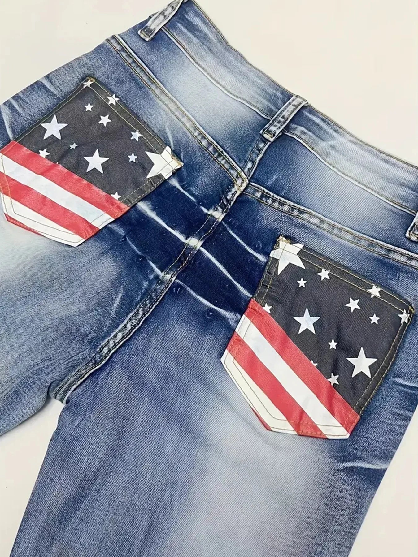 2025 Spring New Women's Mid Waist Elastic American Flag Trumpet Jeans, Fashionable and Casual Slim Denim Pants, Street Style