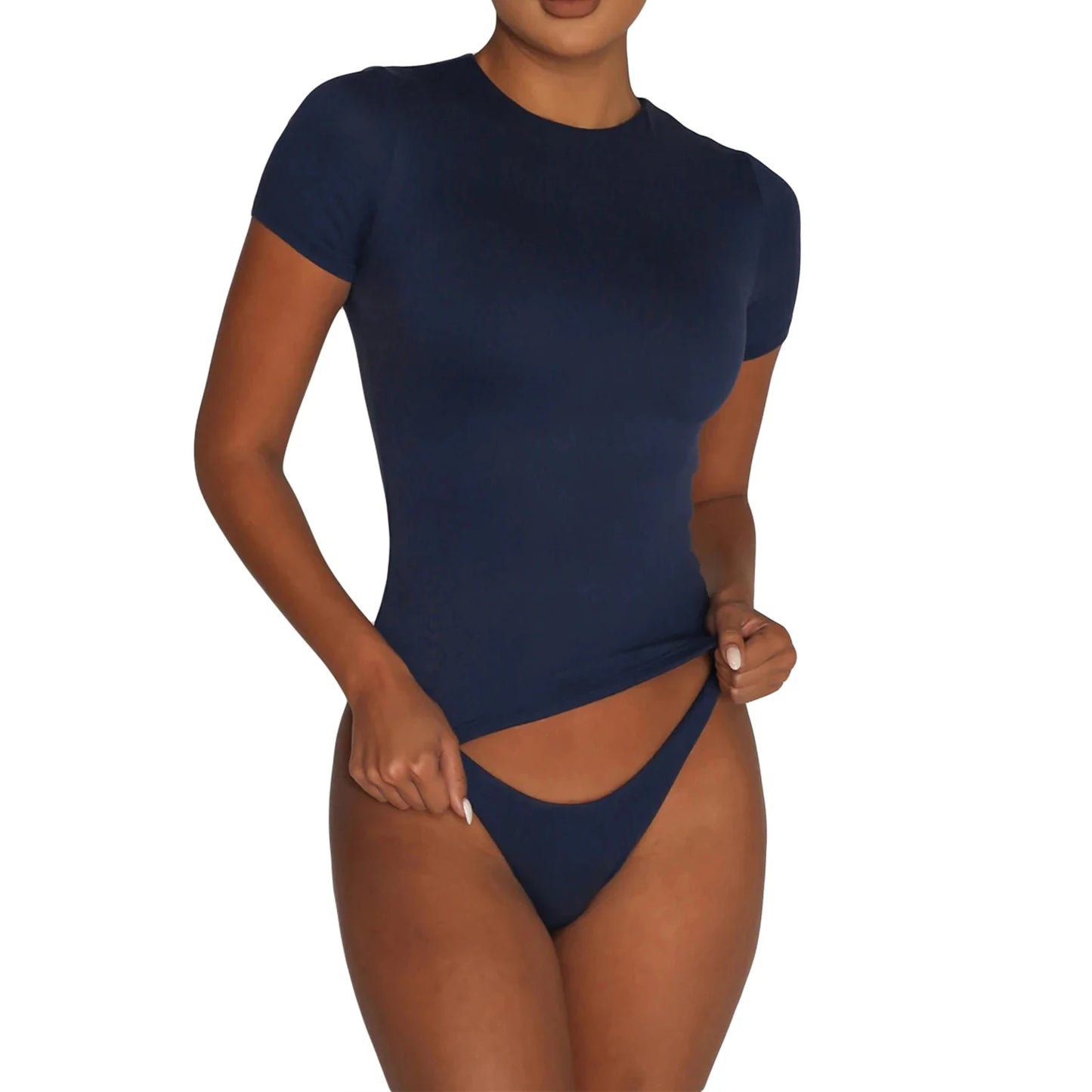 Women T-shirt Crew Neck Short Sleeve Solid  Fit Summer Tops for Casual Daily
