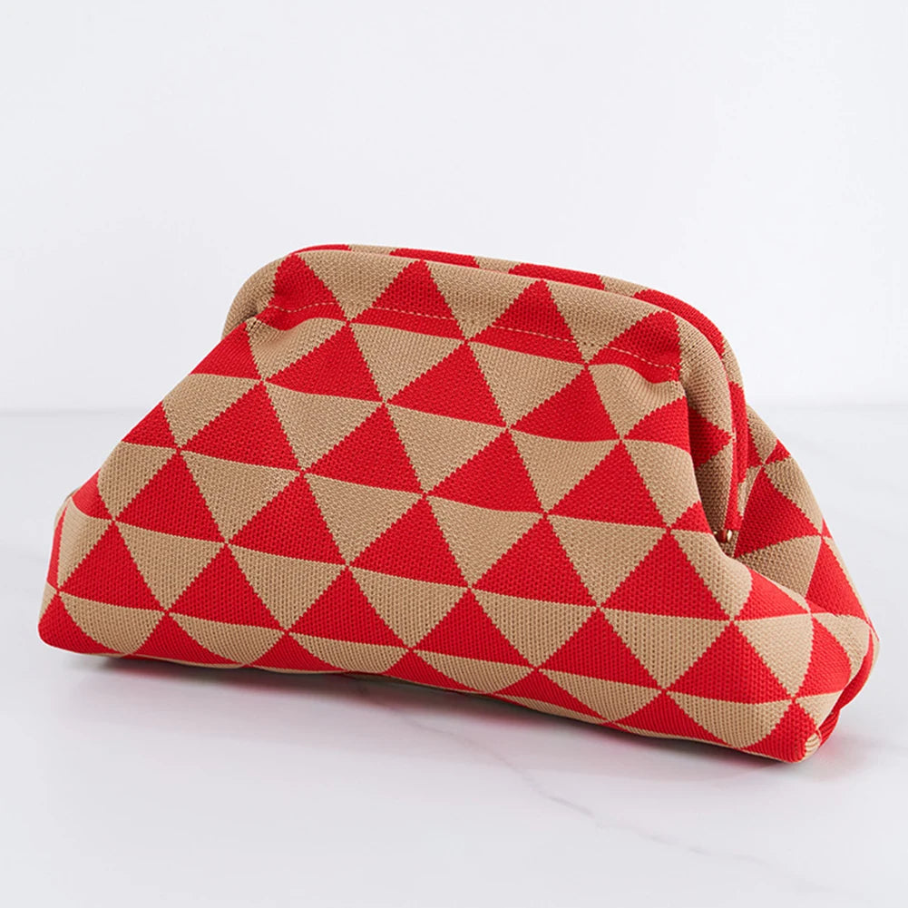 Women Knitted Clutch Purse Contrast Color Small Crochet Handbag Knitting Dumpling Clutch Summer Beach Bag