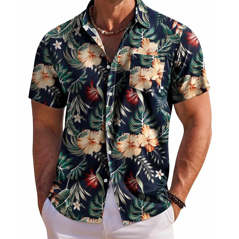 Men s Floral Print Short Sleeve Button Down Shirt with Chest Pocket for Casual Wear and Summer Outings Perfect for Beach and