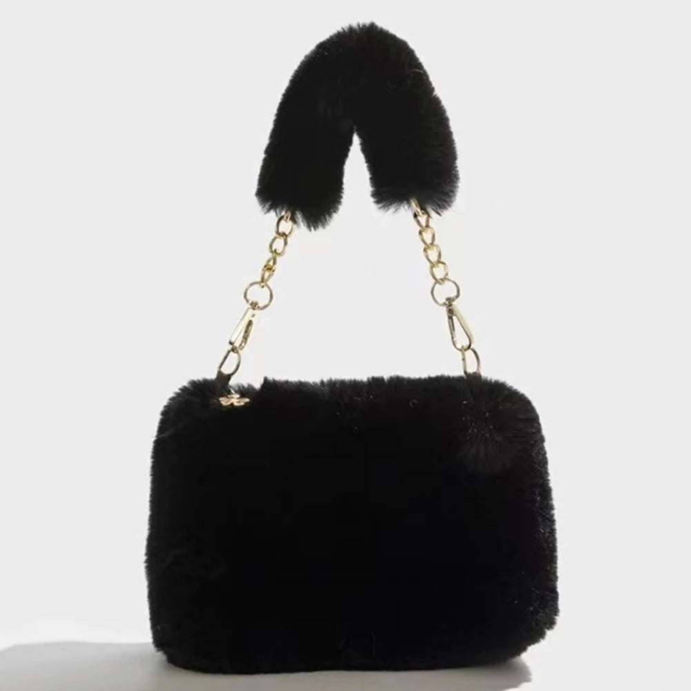 Women Faux Fur Tote Bag Casual Plush Tote Handbag Versatile Fluffy Shoulder Bag Soft Cute Fall Winter Female Purse
