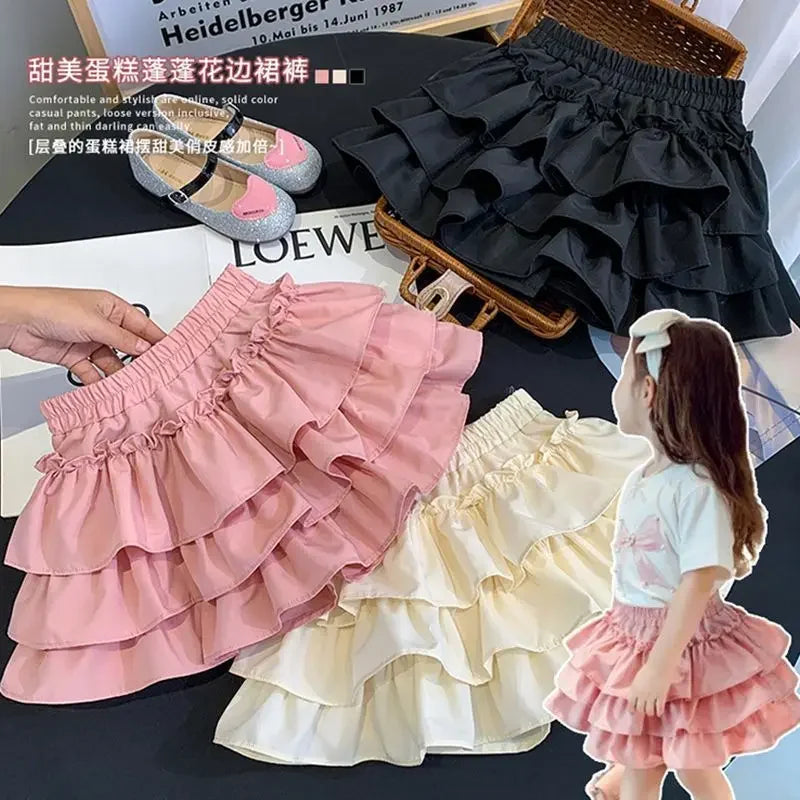 Children Girls Pleated Cake Skirts Summer 2025 Elastic Waist Infant Babys Girls Bubble Skirts Toddler Kids Girls Princess Skirts