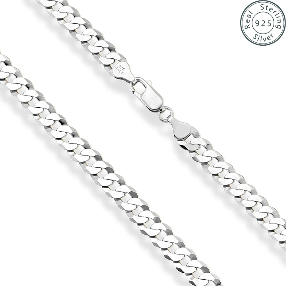 7mm Men's Cuban Link Chain 925 Sterling Silver Necklace Curb Cuban Link Chain Chokers for Women Hip Hop Jewelry Ships from USA