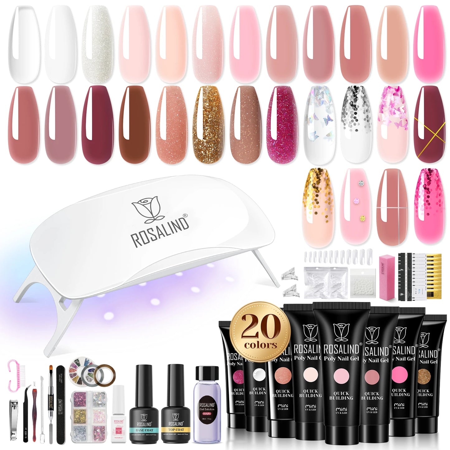 ROSALIND Poly Nail Gel Kit with Mini UV Nail Lamp Crystal Gel for Nail Strengthener Design