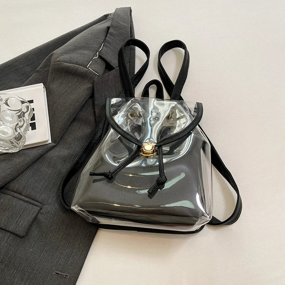 PVC Clear Backpack Waterproof Versatile Jelly Bag Large Capacity Transparent Laptop Rucksack Hiking Travel Camping Bag