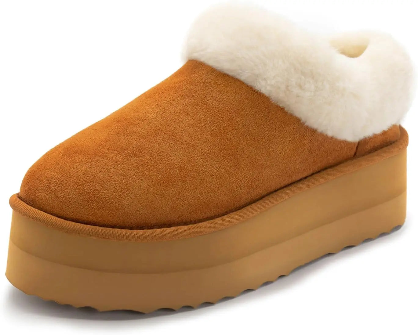 Women's Platform Slippers Fluffy House Slippers For Indoor And Outdoor Short Ankle Boot Fur Lined Clog Slippers