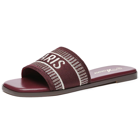 Summer Women Letter Flat Sandals Casual Comfortable Slip Slide 2024 Fashion Vintage Slippers Shoes Classic New