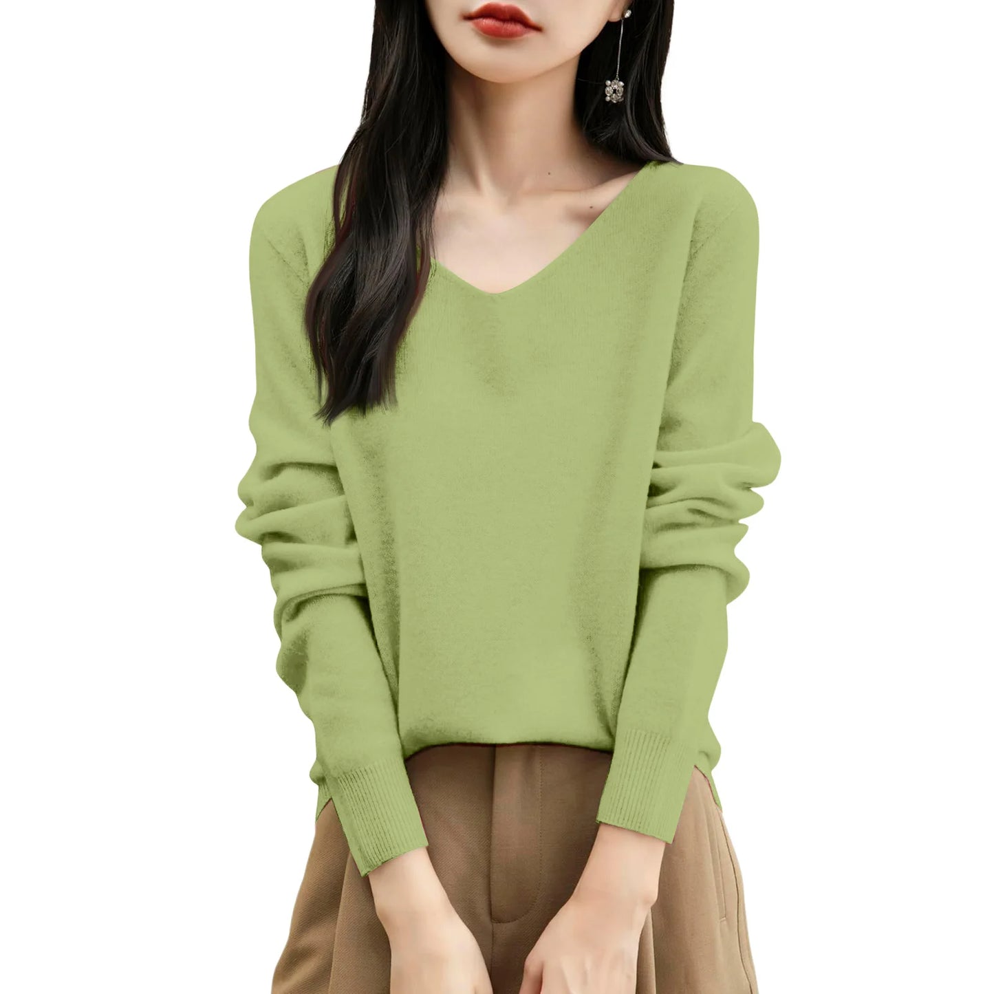 Women'S Fashion Flat-Knit V-Neck Pullover Sweater Solid Color Long-Sleeve Top Pulls Femmes Woman Clothes Sweater For Woman