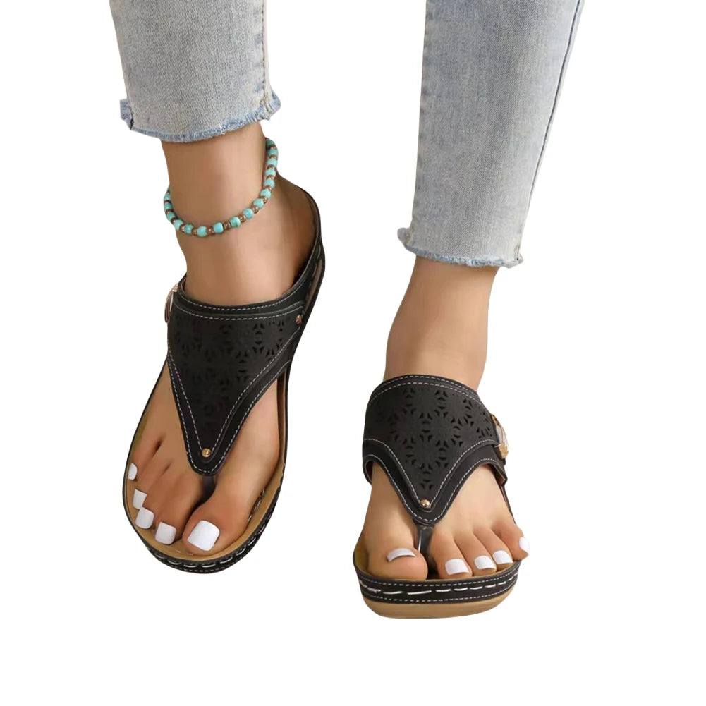 Women Orthopedic Summer Hollow Sandals Comfortable Thick Sole Beach Shoes Non Slip Clip Toe Outdoor Travel Footwear