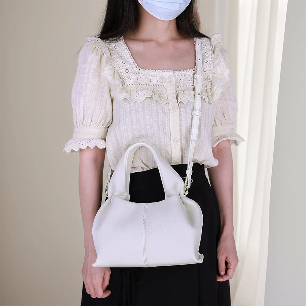 Soft Cloud Bag Solid Color Dumpling Clutch Purse with Removable Strap Retro Crossbody Bag Top Handle Bag for Women