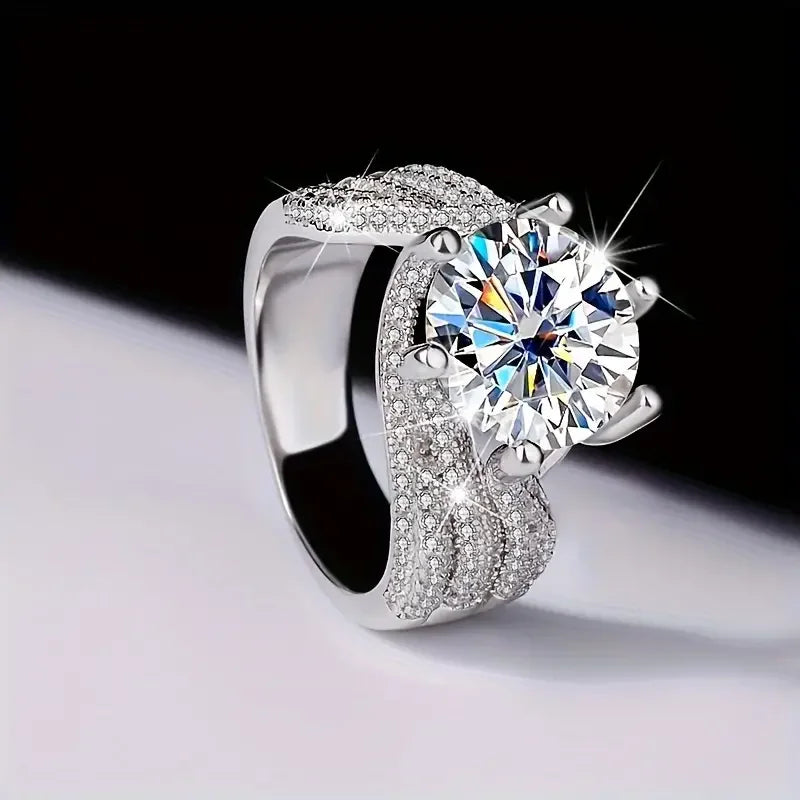 1pc 5ct Moissanite Ring 925 Sterling Silver 18K Gold Plated Luxury Wide Band Gift Jewelry for Women Comes with GRA Certificate