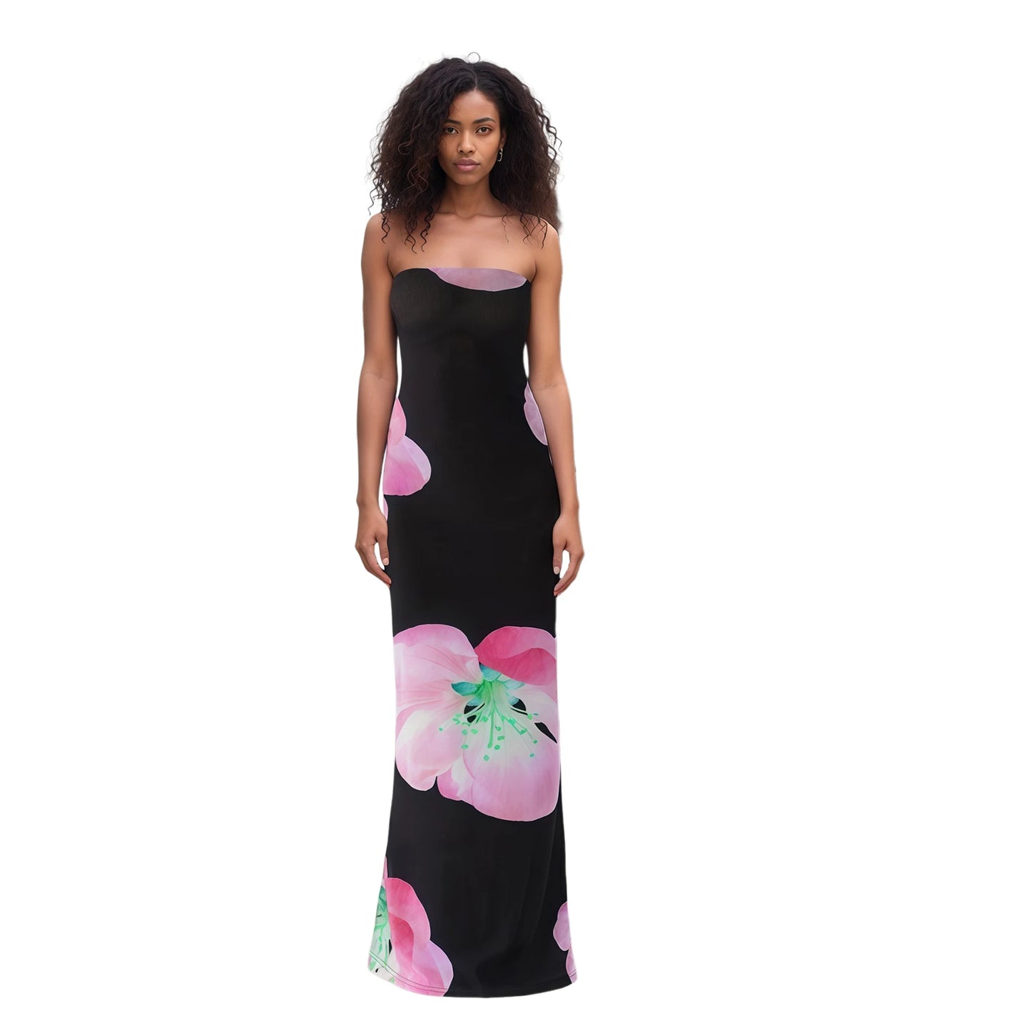 Women s Off Shoulder Maxi Dress Sleeveless Boho Floral Print  Fit Bandeau Dress Summer Beach Party Dress Midi Length