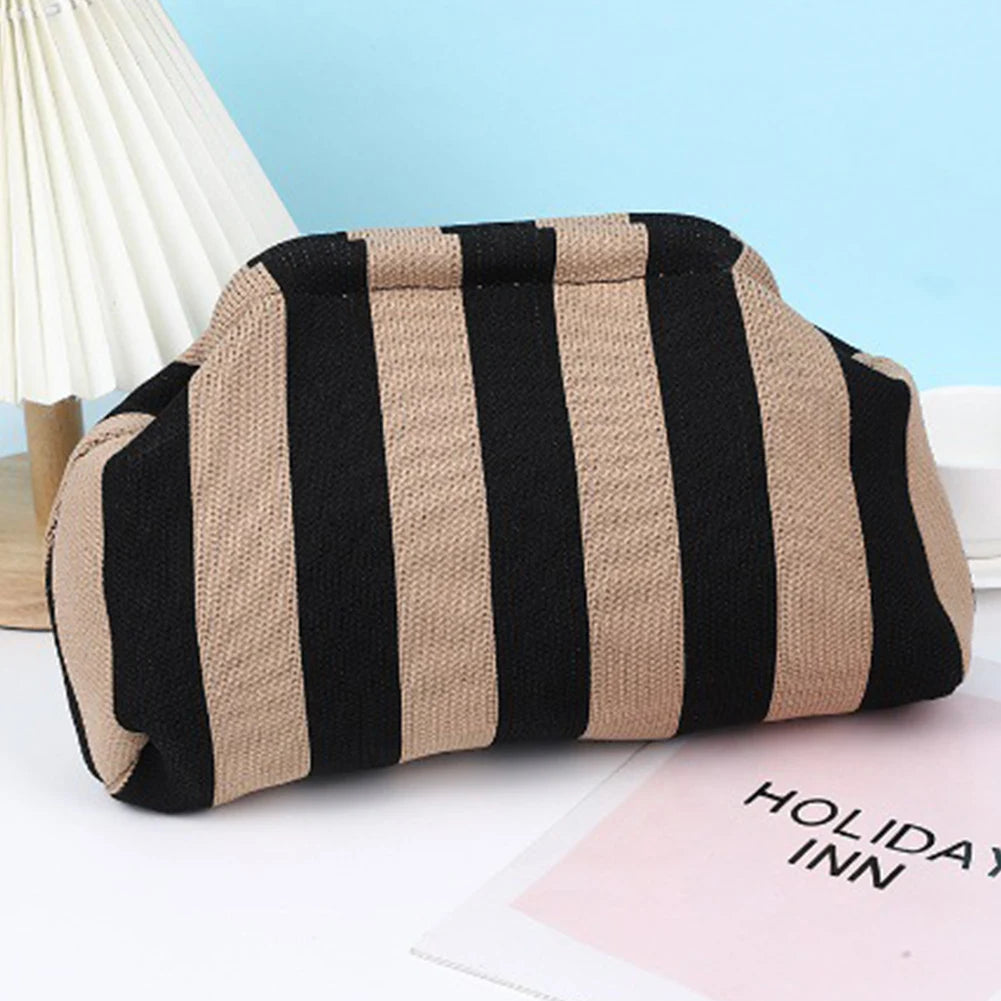 Women Knitted Clutch Purse Contrast Color Small Crochet Handbag Knitting Dumpling Clutch Summer Beach Bag