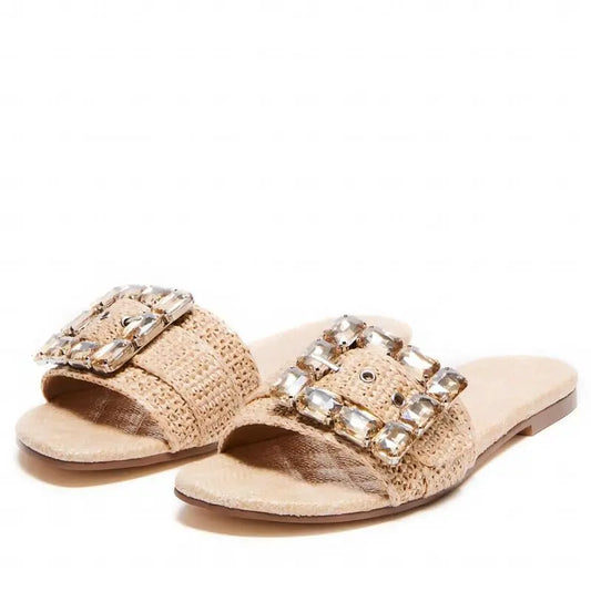GIGIFOX Women's Luxury Rhinestone Slip-on Flats Sandals Girl Slippers Casual Female Summer Slides Shoes Outdoor Beach Dress Wear