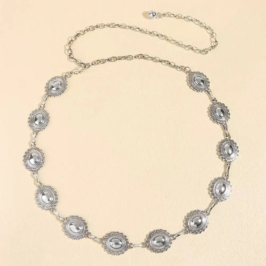 Vintage Bronze Alloy Round Waist Chain One Piece Fashionable Belt Accessory Boho Metal Waist Jewelry