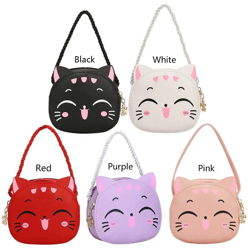 Girls Cute Sling Bag Cartoon Cat Kawaii Satchel Bag Casual Fashion Coin Purse Compact Kids Daily Bags