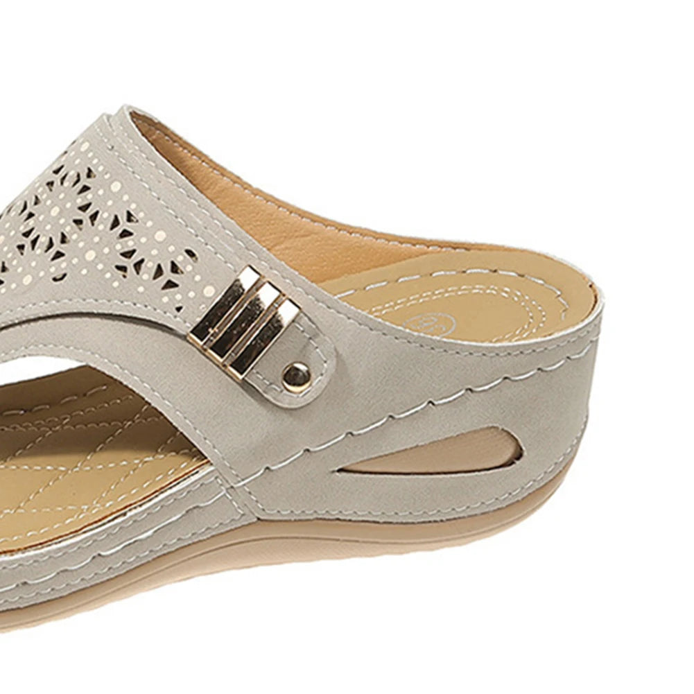 Women Orthopedic Summer Hollow Sandals Comfortable Thick Sole Beach Shoes Non Slip Clip Toe Outdoor Travel Footwear
