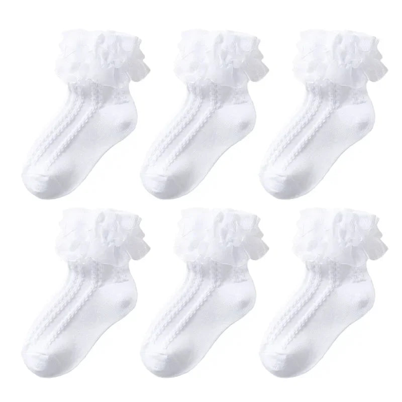 3/6 Pairs Girls Lace Ruffle Socks Cotton Breathable Comfy Adorable Princess-Style Kids Dance-Ready Socks with Frilly Trim