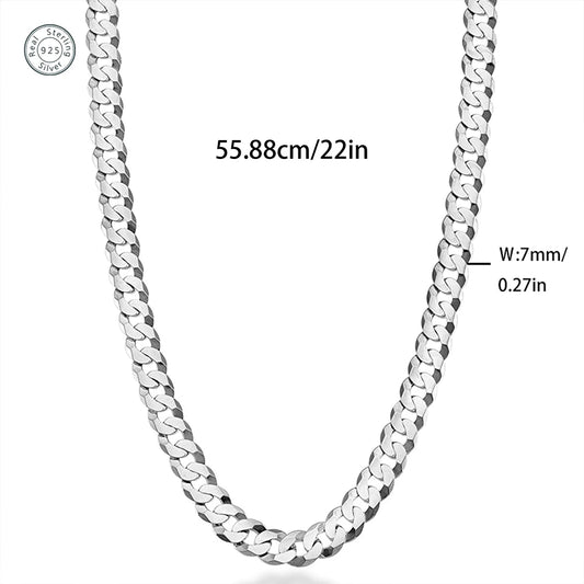 7mm Men's Cuban Link Chain 925 Sterling Silver Necklace Curb Cuban Link Chain Chokers for Women Hip Hop Jewelry Ships from USA