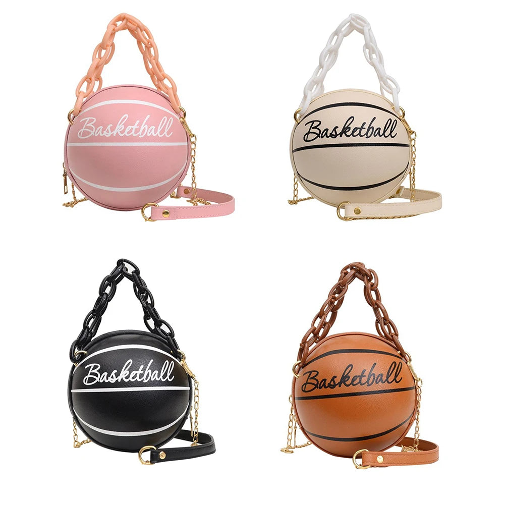 Women Basketball Shaped Cross Body Messenger Bag Zipper PU Leather Mini Shoulder Bag Basketball Purse for Girls Women