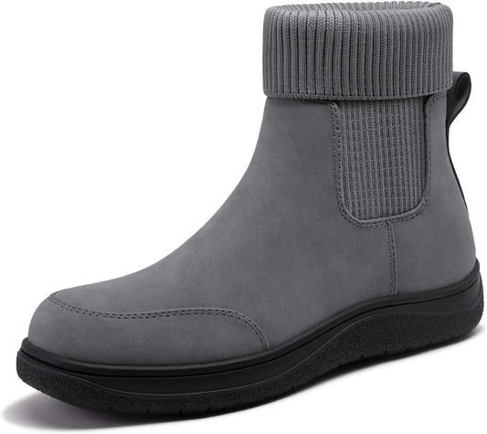 Women's Chelsea Ankle Boots Comfortable Winter Short Leather Boots Fashion Slip On Elastic Sock Booties Wide Width