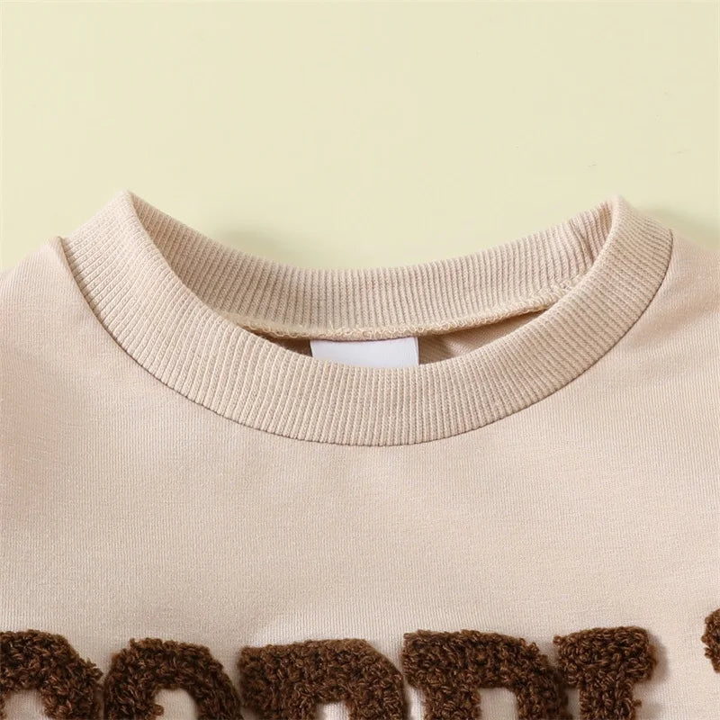 Toddler Girl Thanksgiving Outfits Letter Embroidered Crew Neck Long Sleeve Sweatshirts Turkey Print Flare Pants 2Pcs Clothes Set