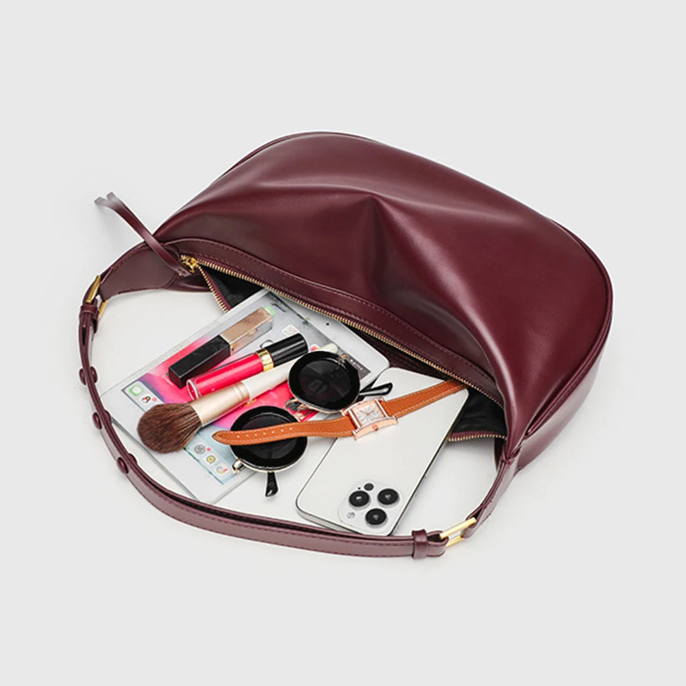 Women PU Shoulder Bag Vegan Leather Shoulder Purse Large Capacity Fashion Underarm Bag Stylish Dumpling Tote Outdoor Travel Bag