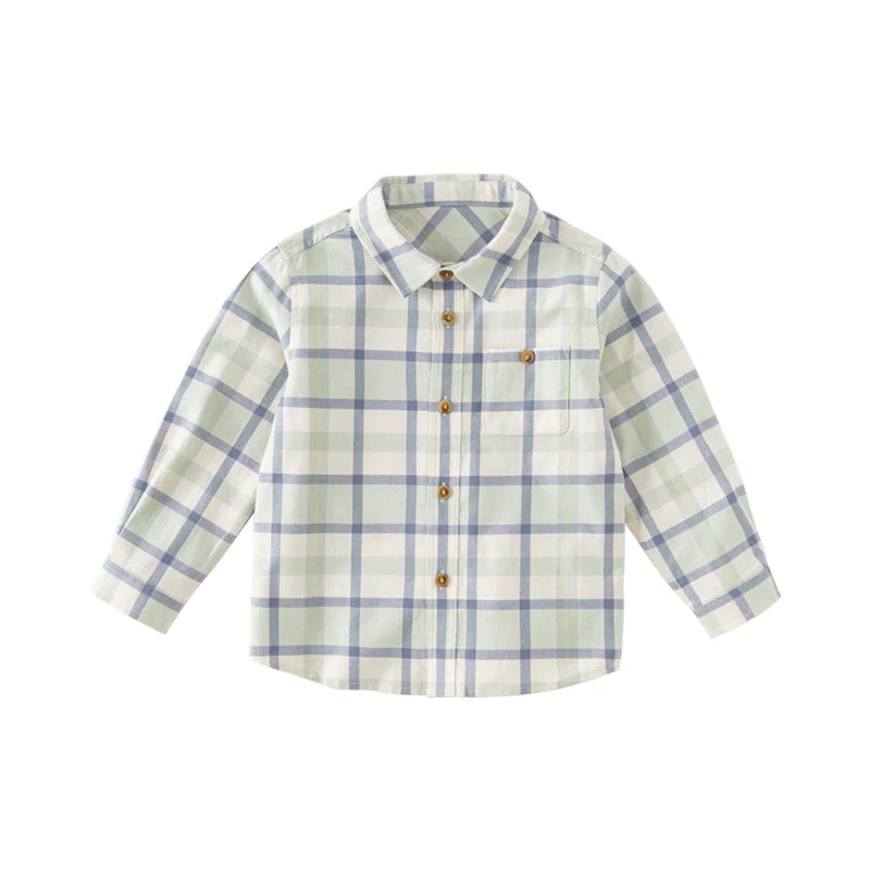 Dave Bella Boys Plaid Blouse Shirts Spring Fall Long Sleeve Button-Down Top for Childern Cotton Shirt Coat DB3224618-A