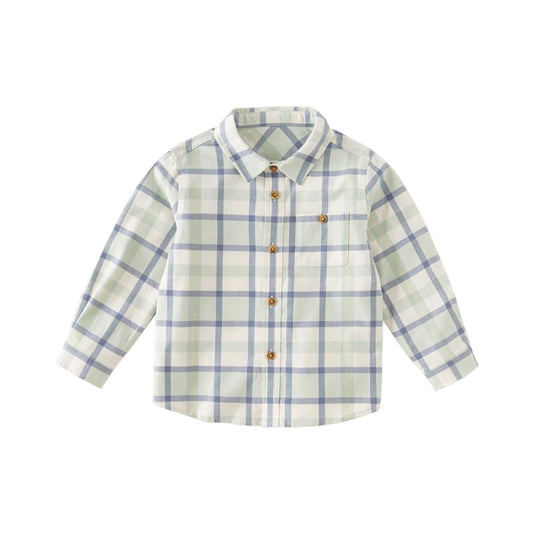 Dave Bella Boys Plaid Blouse Shirts Spring Fall Long Sleeve Button-Down Top for Childern Cotton Shirt Coat DB3224618-A