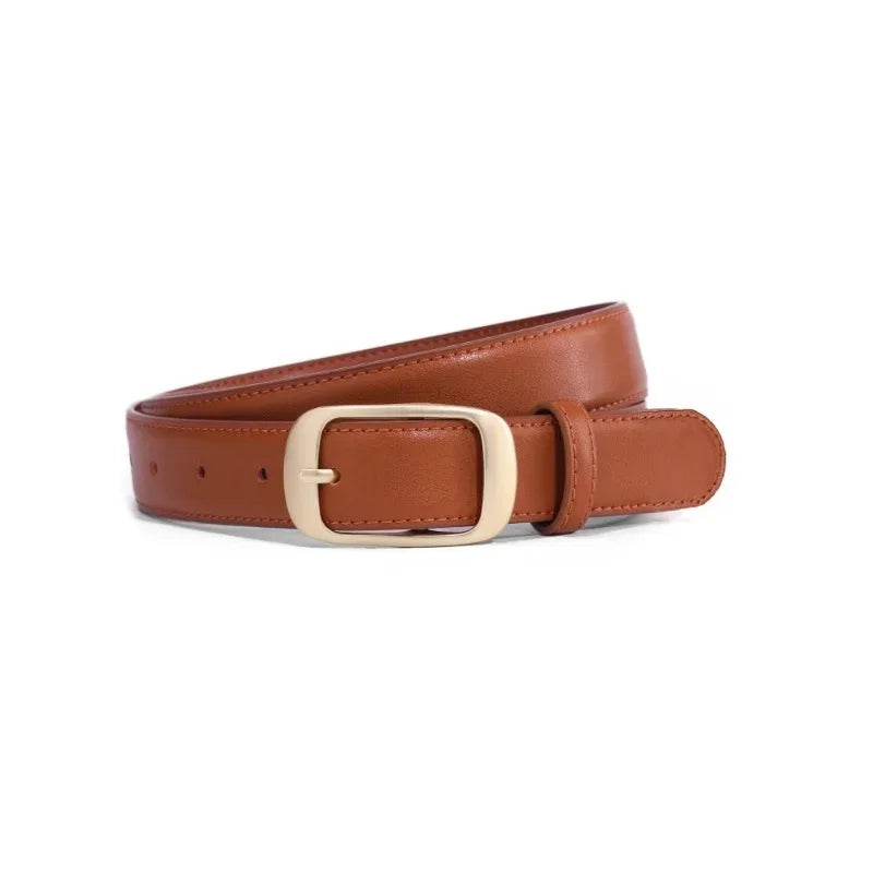 Luxury Genuine Leather Wide Belt Ladies Fashion Simple Matching Jeans Gold Buckle Belt Women 2.8cm Wide Cowhide Brown Belt