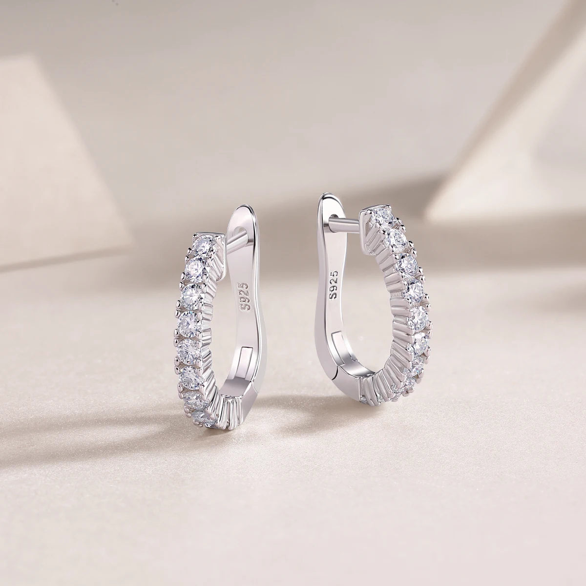 JIUZUAN 925 Sterling Silver Hoop Earrings with Moissanite, Elegant Round Shape, Hypoallergenic, Ideal for Daily Wear or Special