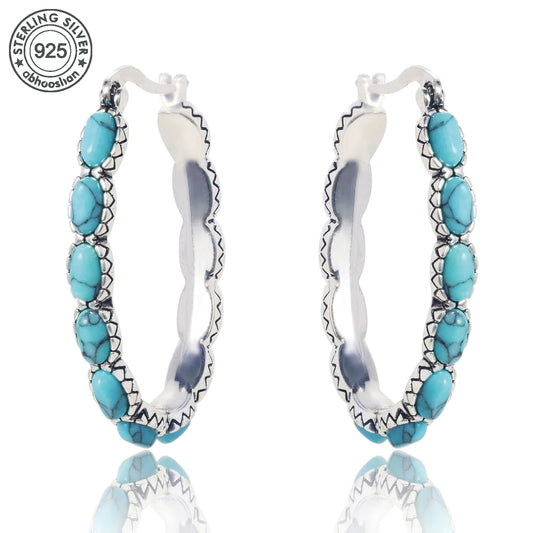 925 Silver, Turquoise Earrings, Women's Earrings, Earrings set with Turquoise, Bohemian style, Luxurious and elegant design, Gif