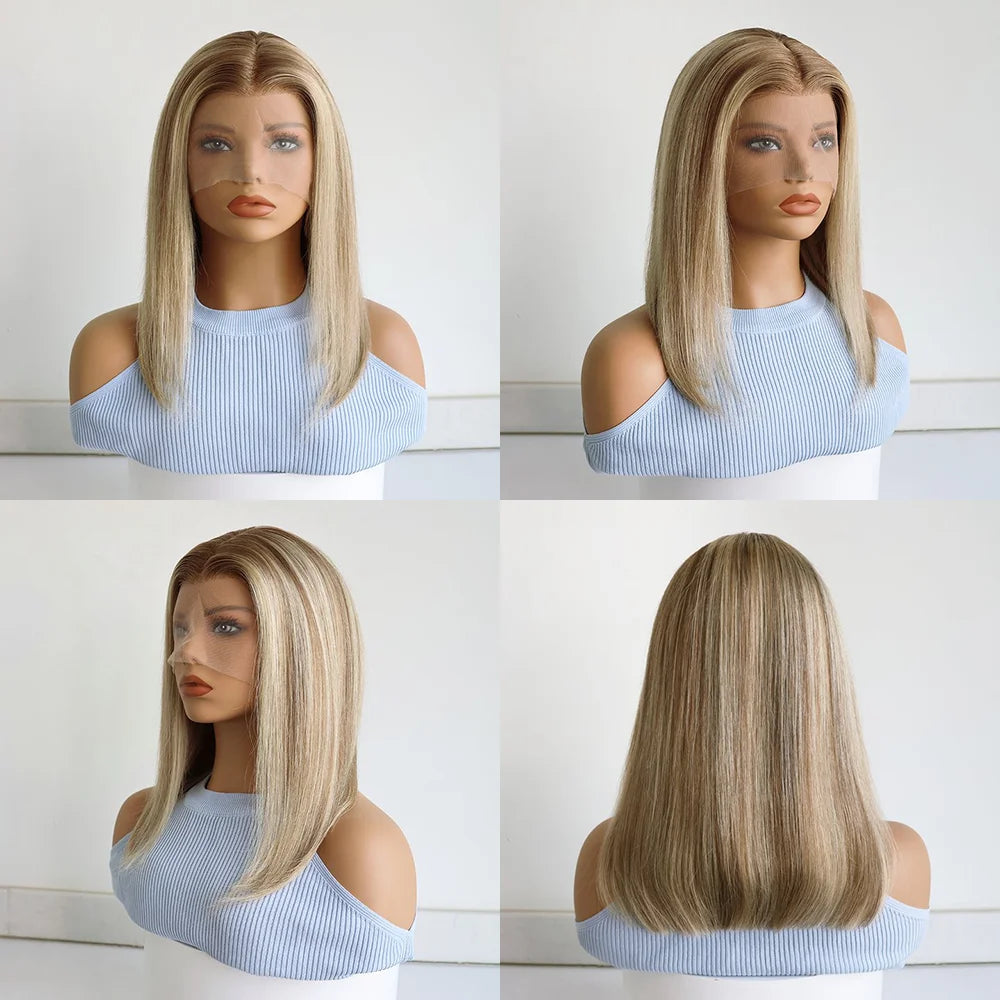 Ombre Ash Blonde Wig Human Hair 13x4 Lace Front Wig Human Hair Highlight Short Bob Wig HD Transparent Lace Front Human Hair Wigs