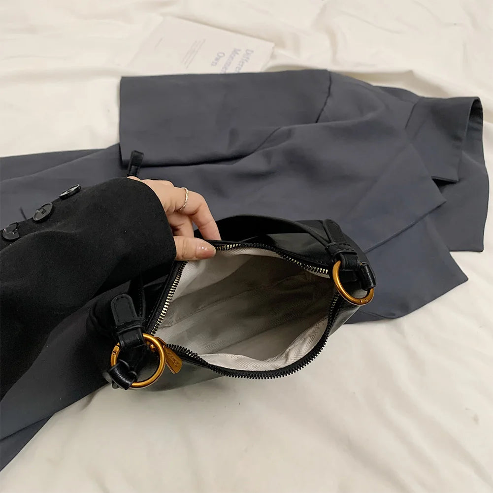 Shoulder Bag for Women Adjustable Strap Underarm Bag PU Leather with Zipper Hobo Bag Solid Handbag Work Travel Bag