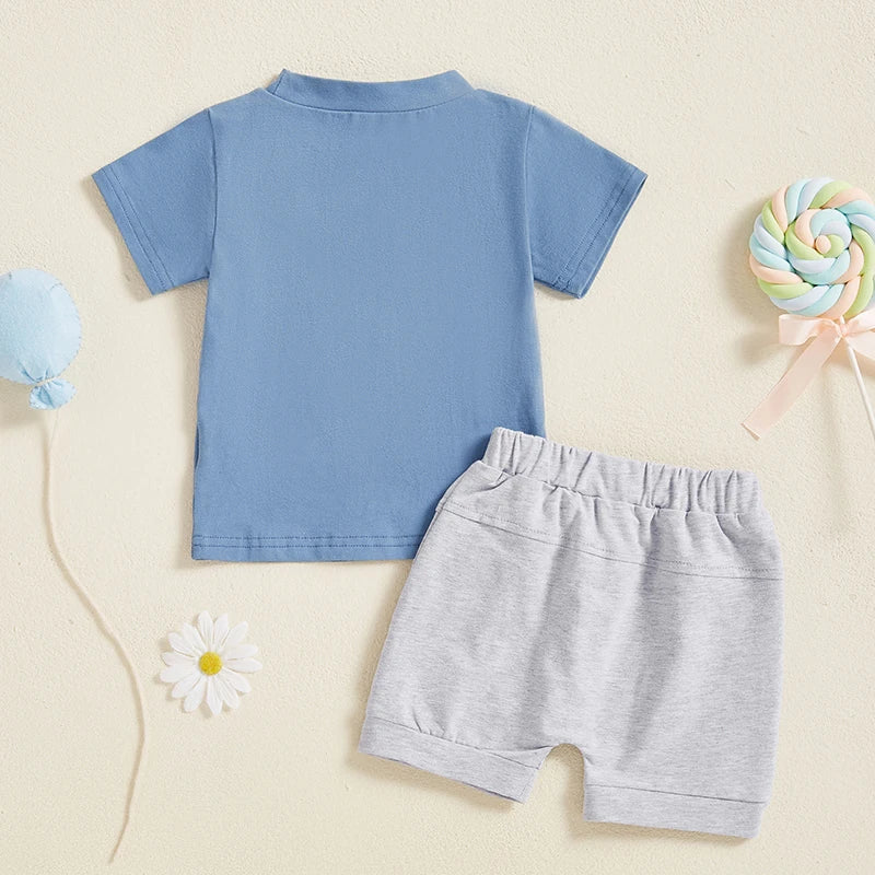 Boys Summer Outfit Sets with Short Sleeve O Neck Letter Print Tops and Solid Color Shorts - Stylish and Comfortable Summer Wear