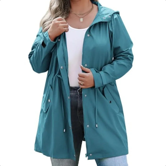 IN'VOLAND Plus Size Rain Jackets For Women Waterproof Rain Coats with Hood Lightweight Windbreaker Outdoor Trench Coat