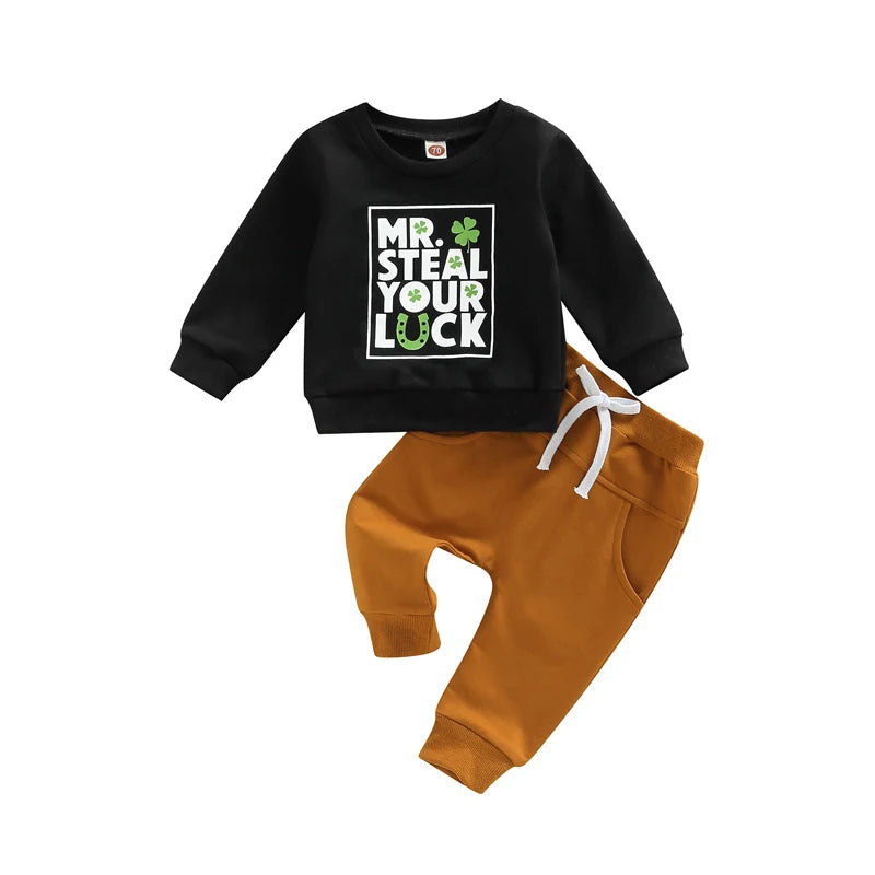Baby Boy Valentine s Day Outfit Heart Print Hoodie Striped Pants Set for Toddler Boys 1-3 Years Old