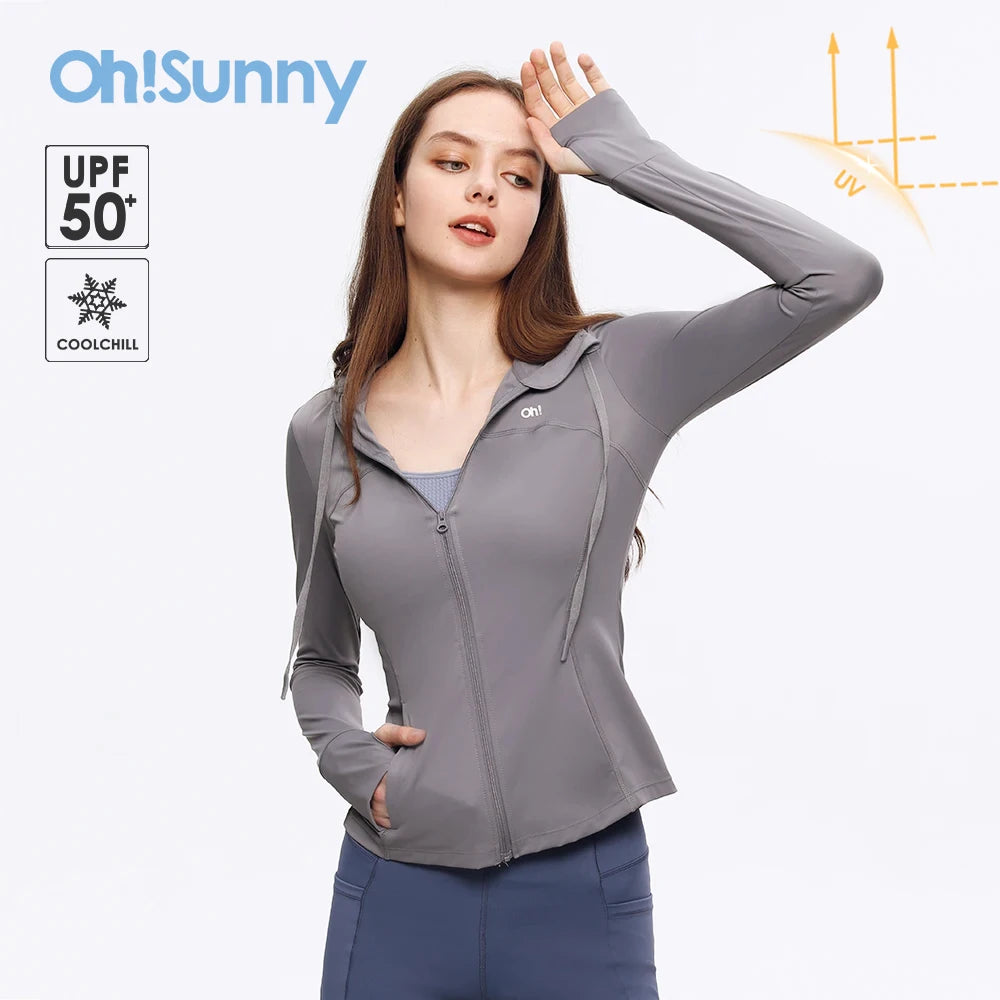 OhSunny Slim Fit Jackets 2024 Spring Summer New Coolchill-160 Sun Protection Long Sleeve Yoga Coat for Women Outdoor Sports