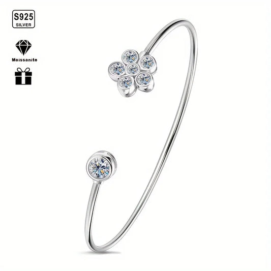 1pc s925 Silver with 1.1CT Moissanite Small Flower Bracelet for Men and Women | Gemstone Jewelry | Gifts for Him | Gifts for Her