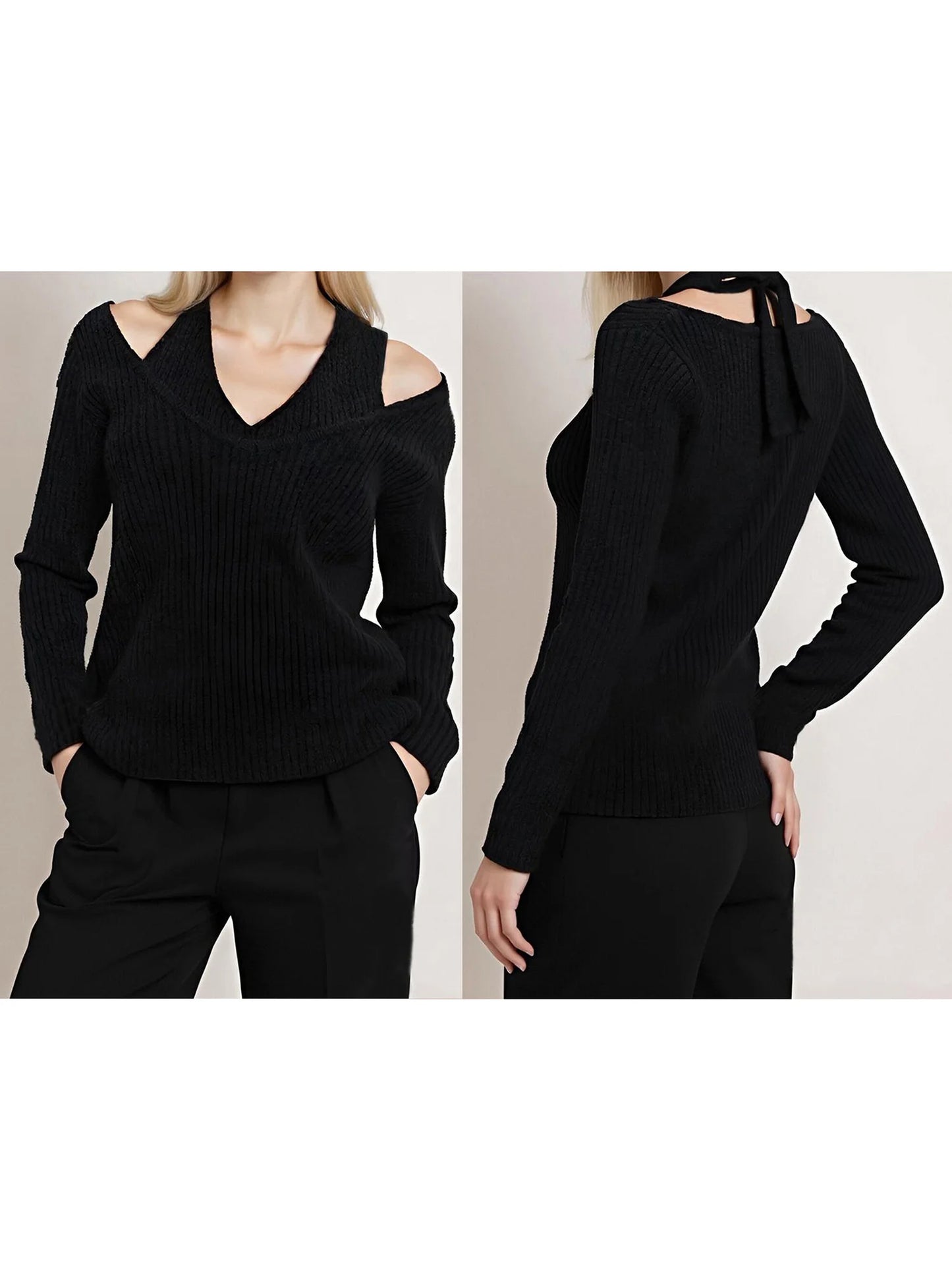 Women s Cozy Cable Knit Sweater with Cold Shoulder Detail and Halter Neckline for Autumn and Winter Fashion