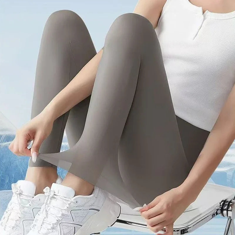 Women's Thin Yoga Leggings High-waisted Elastic Summer Thin Sunscreen Leggings Sexy Lift Buttocks Fitness Pants Bottoming Pants