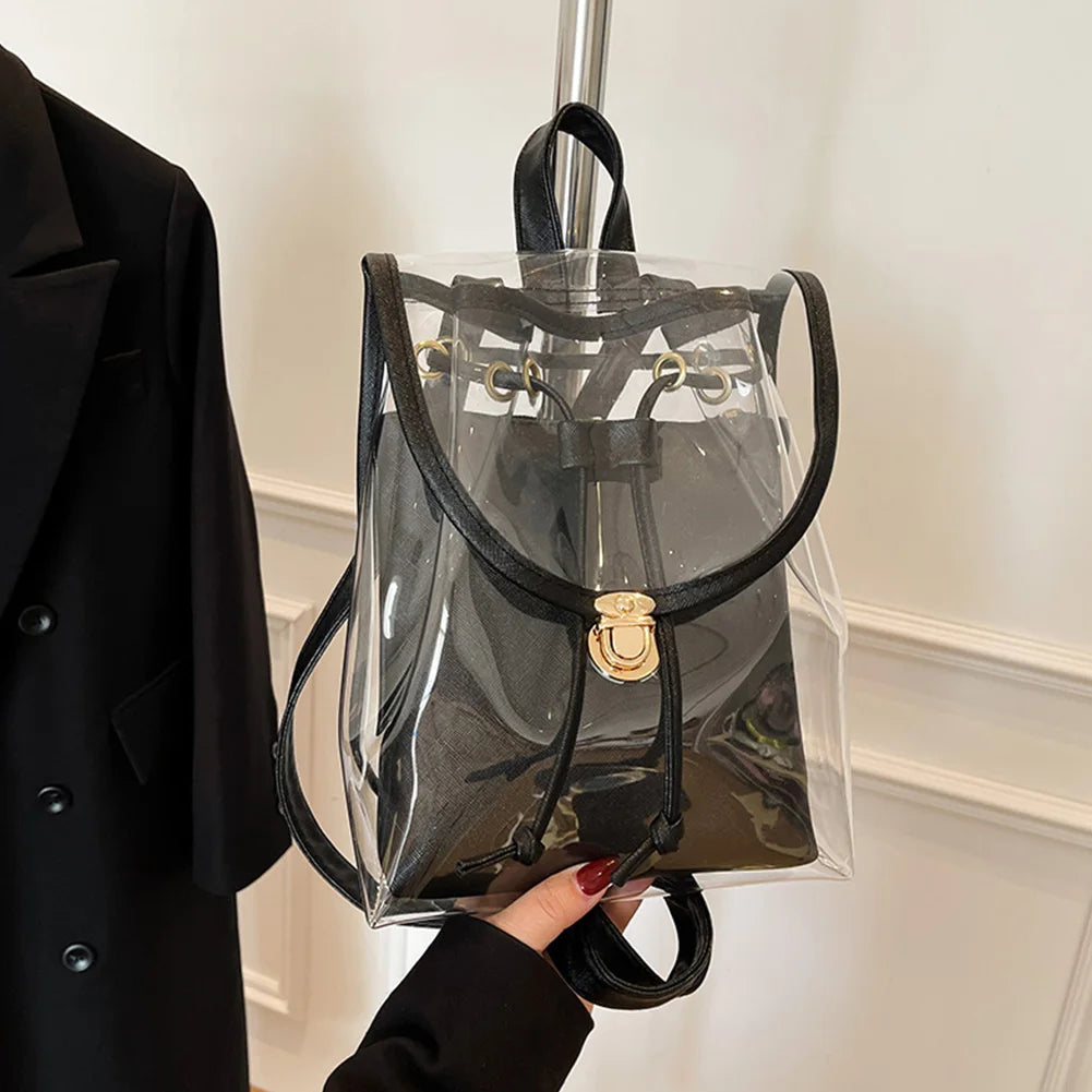 PVC Clear Backpack Waterproof Versatile Jelly Bag Large Capacity Transparent Laptop Rucksack Hiking Travel Camping Bag