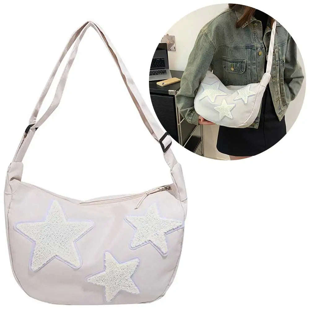Women Canvas Messenger Bag Versatile Y2k Hobo Bag Adjustable Strap Crossbody Sling Bag Pentagram Satchel Bag Slouchy Travel Bag