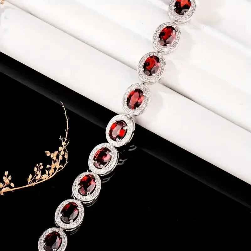 One S925 Silver Natural Stone Simple Garnet Red Bracelet, Gift For Mom |Gift For Her |Birthday |Wedding |Anniversary |Participat