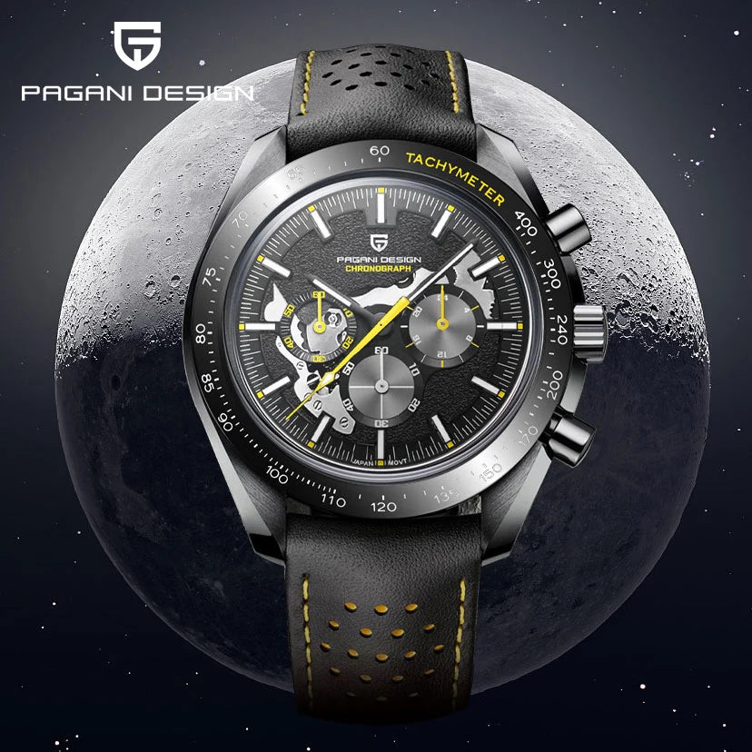 PAGANI DESIGN 2024 New Moon Dark Men's Watches Luxury Quartz Watch Men Skeleton Sport Chronograph AR Sapphire glass Wrist Watch