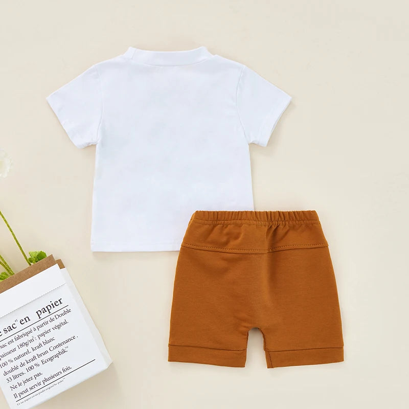 Toddler Boy s Matching Outfit Graphic Print Tee with Coordinating Elastic Waist Shorts for Playtime Fun