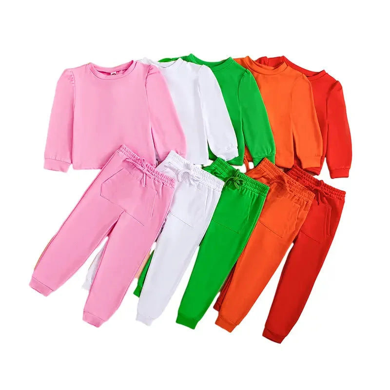 2 Pieces Kids Girls' Solid Color Hoodie & Pants Set Long Sleeve Active Outdoor 1-8 Years Fall White Light Green Pink