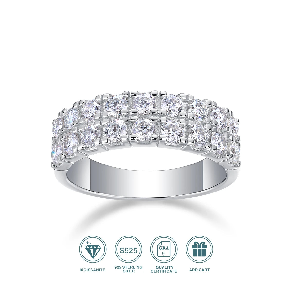 JIUZUAN GRA Certified 1.4CT 3mm Moissanite Diamond Ring for Women S925 Sterling Silver Enternity Engagement Rings Wedding Band