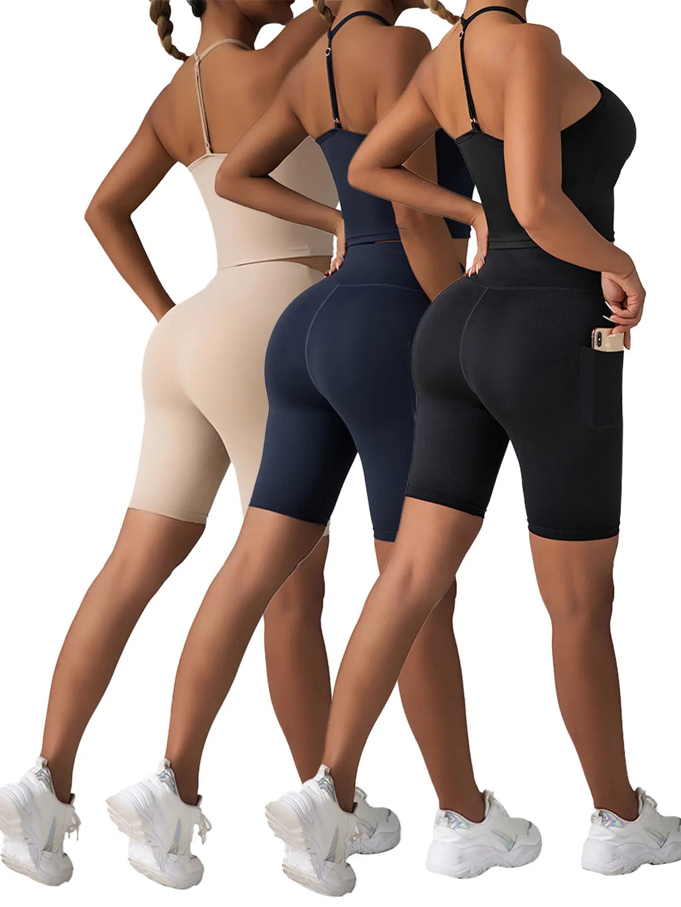 3 Pack US Local Women's High Waist Yoga Shorts Tummy Control Fitness Athletic Workout Running Shorts With Deep Pockets